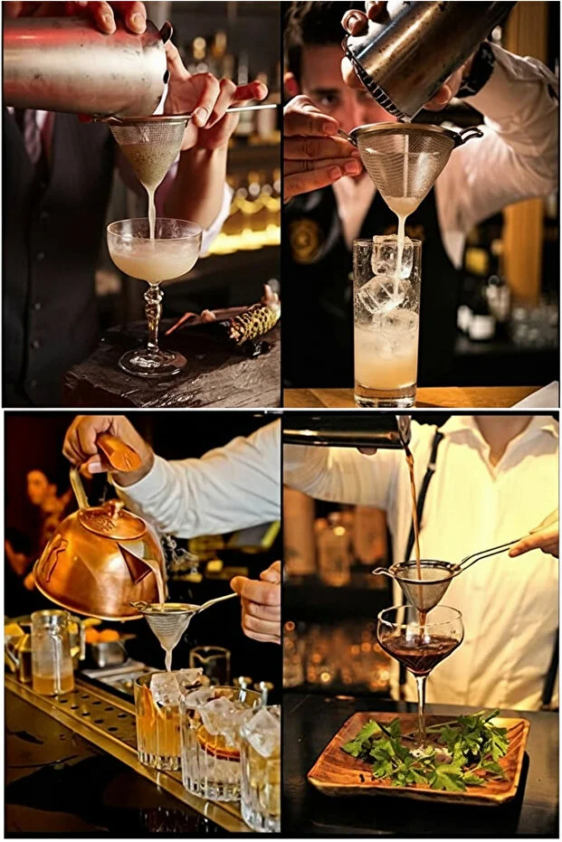 Barista Konik Kokteyl Süzgeci 8 cm – Profesyonel Paslanmaz Çelik Bar Strainer Mixology Araçları